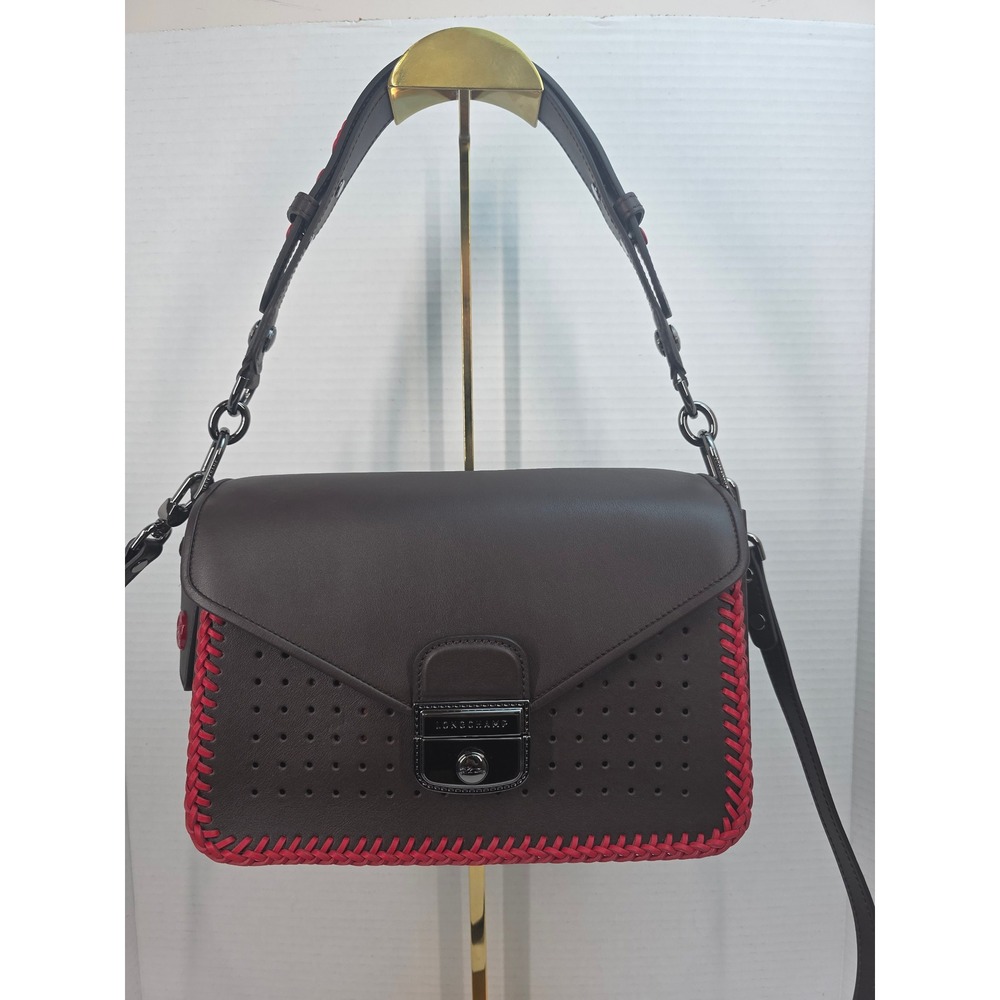 Longchamp Mademoiselle Brown Leather Whipstitch Shoulder Bag L1323954703 France